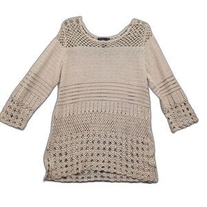 Maurice Sasson Women Cream Crochet Linen Blend Open Knit Boho Festival Sz M